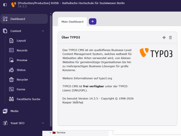 Screenshot Typo3 Version 14