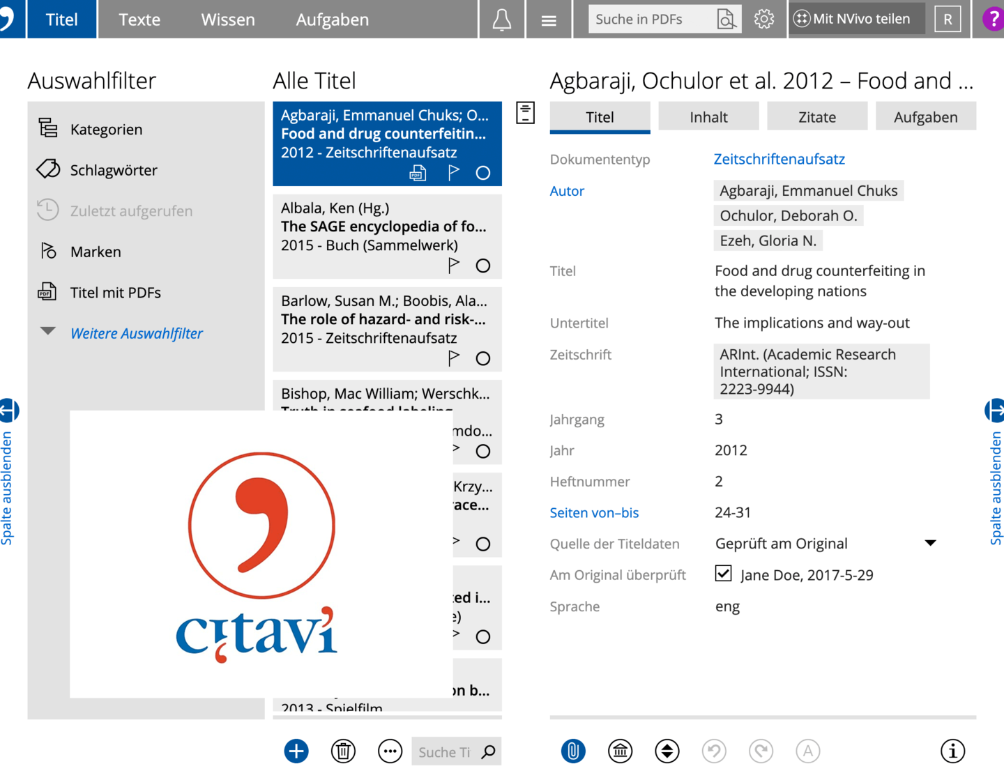 Bild zeigt Citavi Web-Frontend