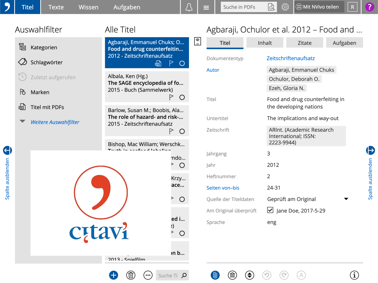 Bild zeigt Citavi Web-Frontend
