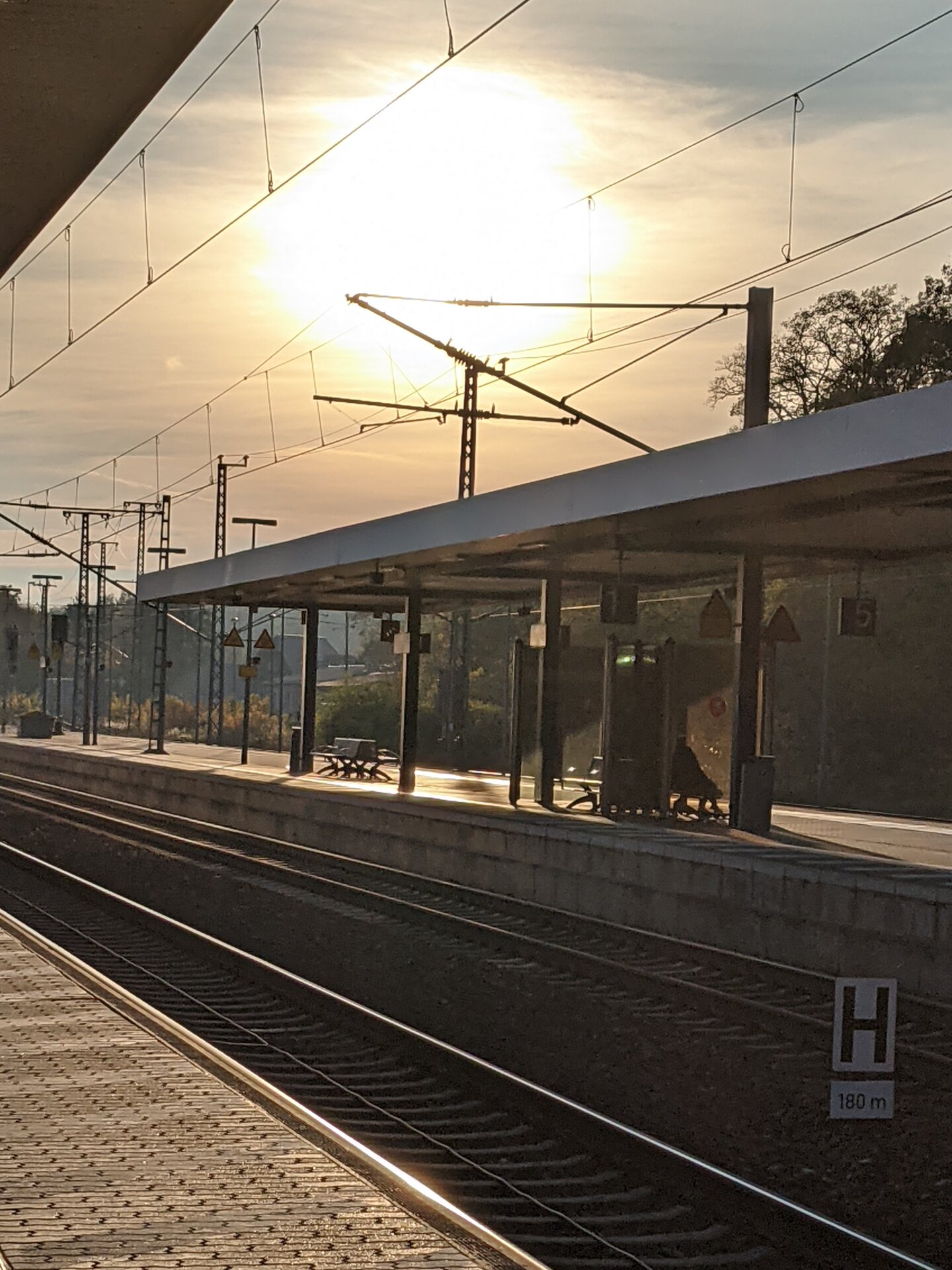 S-Bahnhaltestelle mit einfahrender Bahn
