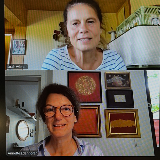 Annette Edenhofer und Sarah Wiener (v.u.) in einem Video-Anruf