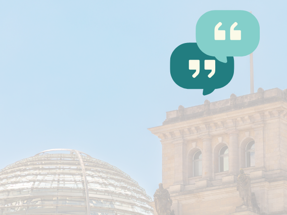 Symbolbild Ehrentag des Grundgesetzes, Reichstag(kuppel) im Anschnitt mit Zitaticon