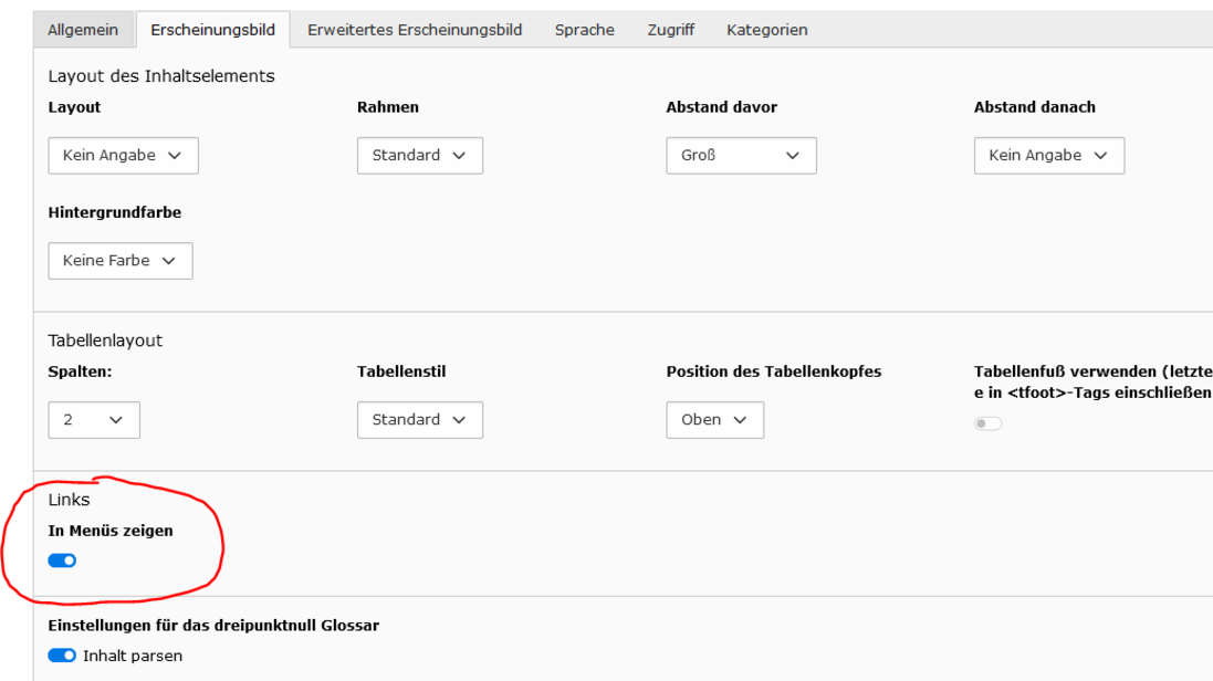 Screenshot Typo3 Im Menü verlinken