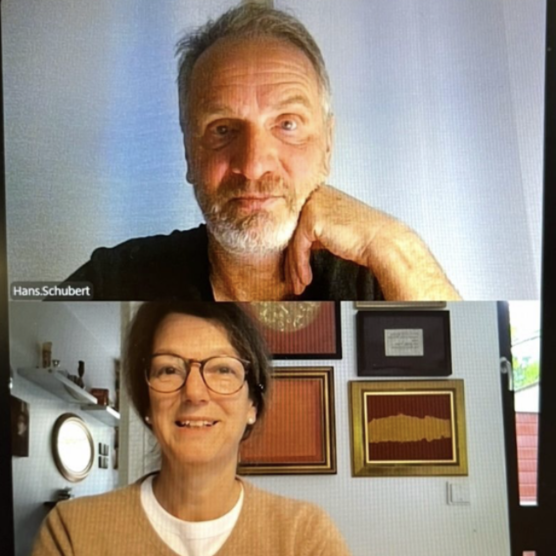 Hans-Joachim Schubert und Annette Edenhofer (v.o.) in einem Videoanruf