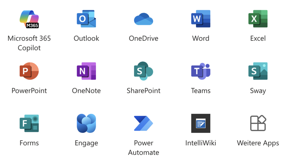 Icons der verschiedenen Microsoft Office Programme