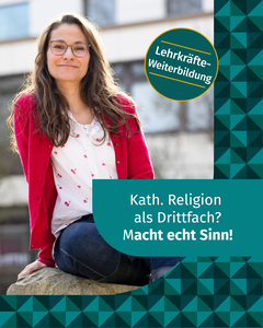 Schulpraktische Religionspädagogik, Kampagnenbild, Frau lächelt in die Kamera