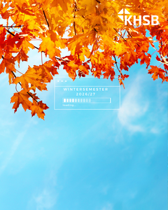 Symbolbild: KHSB Logo, Himmel mit Herbstlaub, Loadingzeichen für das Wintersemester