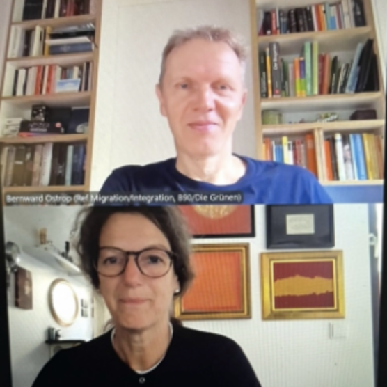 Bernward Ostrop und Annette Edenhofer (v.o.) in einem Videoanruf