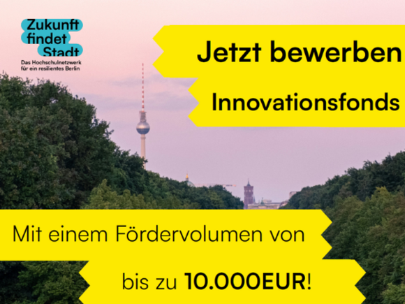 Innofonds Auschreibung im Hintergund Stadtpanorama Berlin