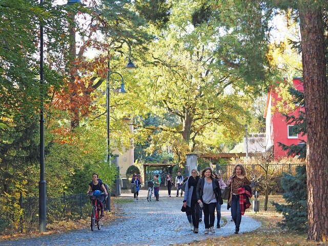 KHSB Studierende laufen die Auffahrt entlang