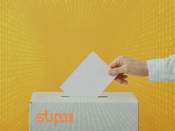 Wahlurne im digitalen Raum mit StuPa-Logo