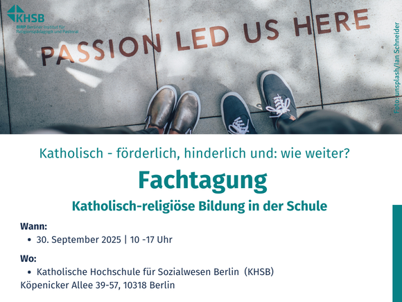 Kurze Informationen zum Fachtag, darüber ein Bild mit der Aufschrift "passion led us here"