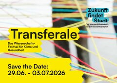Man sieht gespannte Wollfäden. Aufschrift: Transferale: Das Wissenschaftsfestival für Klima und Gesundheit. 29.06.-03.07.2026