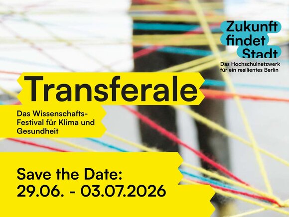 Man sieht gespannte Wollfäden. Aufschrift: Transferale: Das Wissenschaftsfestival für Klima und Gesundheit. 29.06.-03.07.2026
